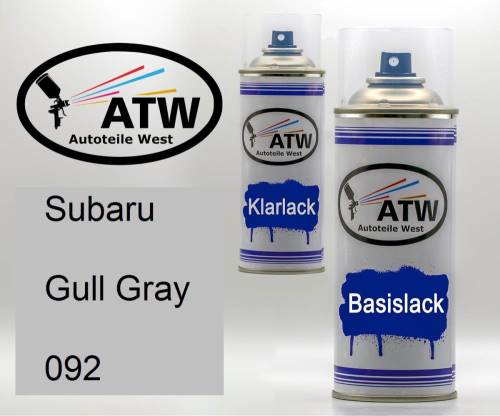 Subaru, Gull Gray, 092: 400ml Sprühdose + 400ml Klarlack - Set, von ATW Autoteile West.